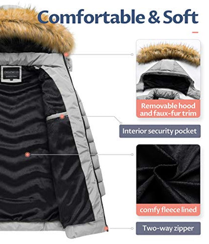 CREATMO US Women's Winter Hooded Coat Waterproof Warm Long Puffer Jacket Parka - color: Grey, size: Small