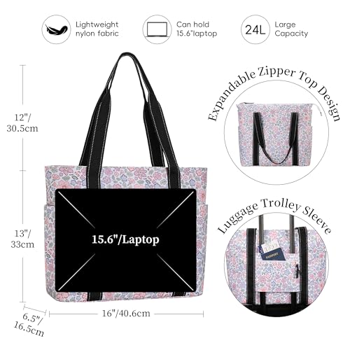 Tote Bag for Women with LaptopCompartment & Cup Holder - color: Delicate Fleur