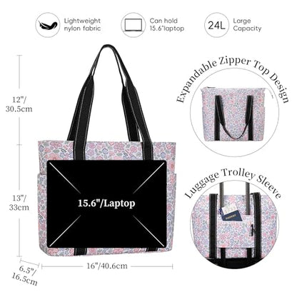Tote Bag for Women with LaptopCompartment & Cup Holder - color: Delicate Fleur