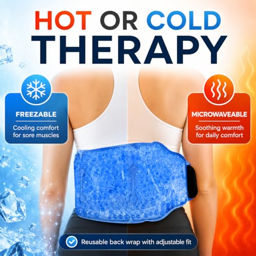 Body Glove Silica Pearl Back Ice Pack Wrap, Reusable Hot or Cold Compress Gel Pack for Back, Adjustable Ice Wrap for Lower Back Pain, Flexible Cold Pack for Injuries