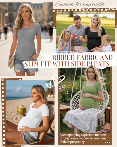 Huukeay 4 Pack Women's Short Sleeve Maternity Shirts - color: Black, Heather Gray, White, Grass Green, size: Small