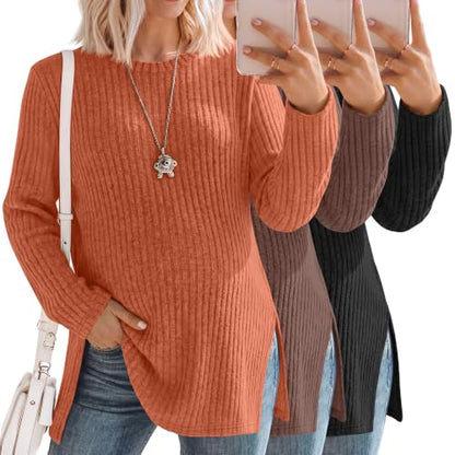 3 Pack Maternity Shirts Pregnancy Sweaters Tunic Tops - color: Pumpkin, Camel, Black, size: XX-Large