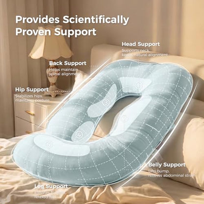Momcozy Pregnancy Pillow for Sleeping - U Shaped Full Body Maternity Pillow - color: Cotton Blend - Blue