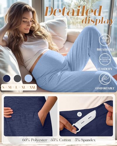 3 Pack Women's Maternity Lounge Pants with Pockets - color: Dark Blue,dark Heather Gray,light Blue, size: Large