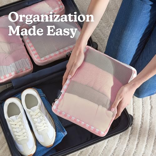 Vandel Space-Saving Compression Packing Cubes for Kids & Women, Carry On - color: 4. Pink Gingham, size: 4 Pack (Compression)