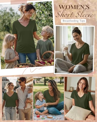 Women's Nursing Breastfeeding Shirts - color: Army Green, size: XX-Large