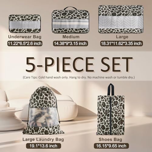U+U 5 Set Packing Cubes, Travel Organizers with Shoe Bag (Leopard) - color: Leopard