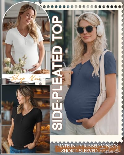 3 Pack Women's Maternity Shirts - color: Haze Blue, White, Black, size: XX-Large