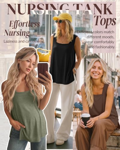 3 Pack Women's Nursing Tank Shirts - color: Gray Green, Brown, Black, size: Large