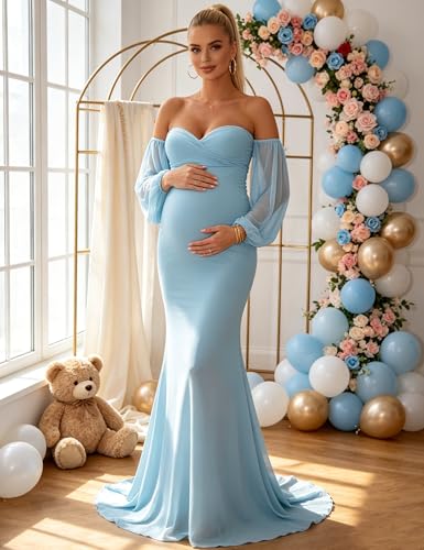 Maternity Off-Shoulder Mermaid Gown Chiffon Sleeve Dress - size: Large