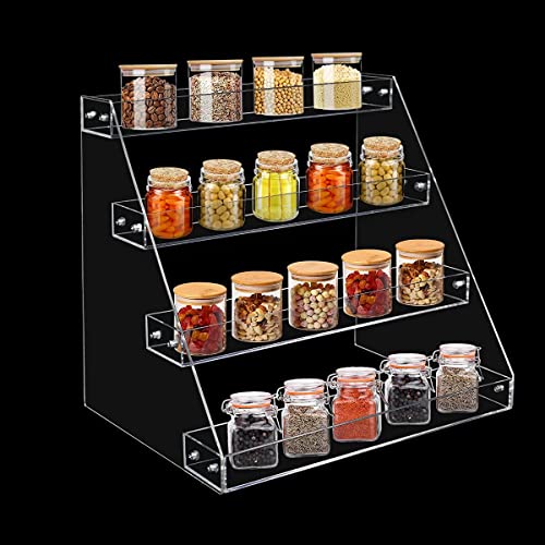 PMMASTO 4-Tier Clear Acrylic Spice Rack Organizer for Cabinet Countertop - size: 4 Tier - inner width 1.93"