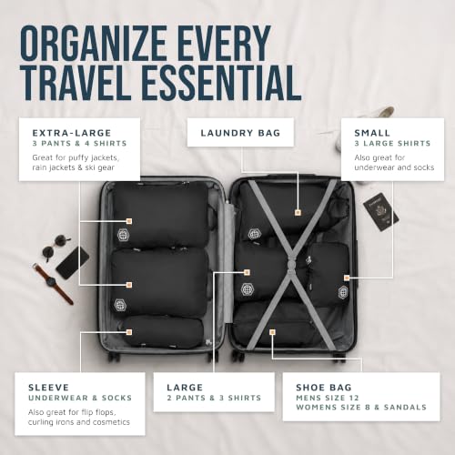 TRIPPED Travel Gear Large Compression Packing Cubes 7-Piece Set for Travel - color: Black