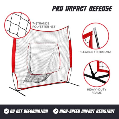 ZENY 5'x5' / 7'×7' Baseball Softball Practice Net Hitting Batting Catching Pitching Training Net with Carry Bag, Baseball Training Equipment - style: 7x7ft- White Strike Zone