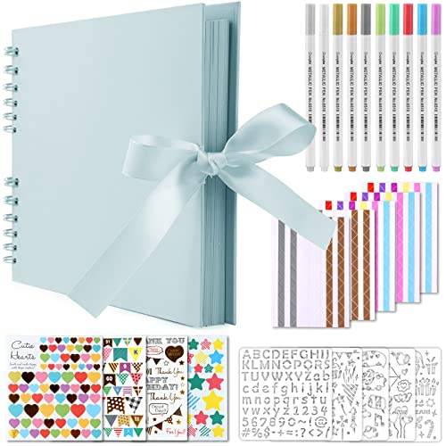 Gotideal 80 Pages Scrapbook Album with 10 Metallic Markers, Blue - color: Blue, size: 11.5*8.5 Inches 80Pages