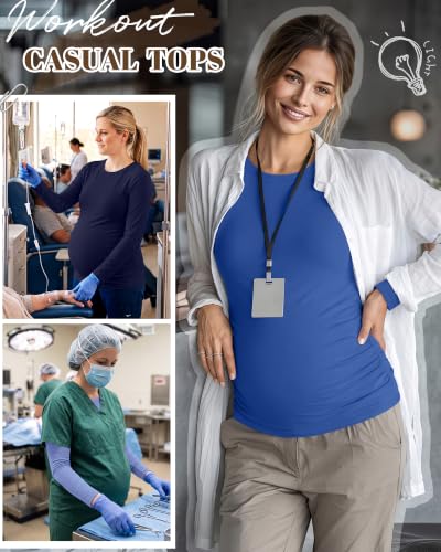Neer 3 Pack Maternity Under Scrub T Shirt Long Sleeve Undershirt - color: Navy Blue, Sapphire Blue, Sky Blue, size: Small