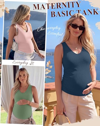 Ficerd 3 Pack Maternity Sleeveless Tank Tops - color: Haze Blue, Light Pink, Light Green, size: Small