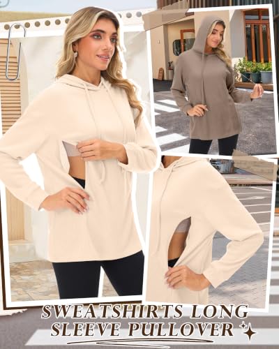 Ficerd 2 Pack Women's Nursing Waffle Hoodies Breastfeeding Tops - color: Cream, Coffee, size: X-Large