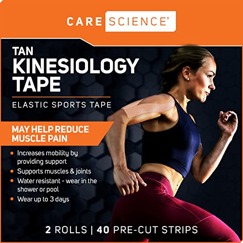 Care Science Waterproof Tan Kinesiology Tape, 40 Precut Strips, 2 Rolls - color: Tan Precut