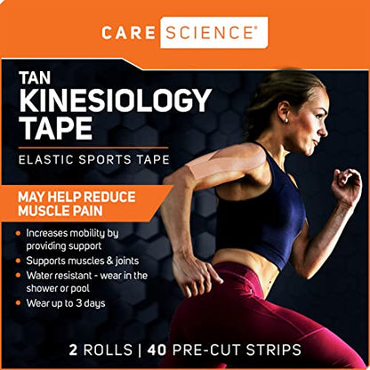 Care Science Waterproof Tan Kinesiology Tape, 40 Precut Strips, 2 Rolls - color: Tan Precut