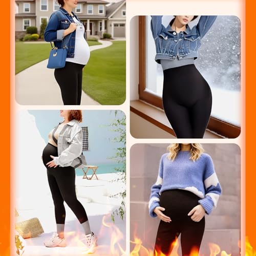 Leafigure Maternity Fleece Lined Leggings with Pockets - color: Black, size: Large