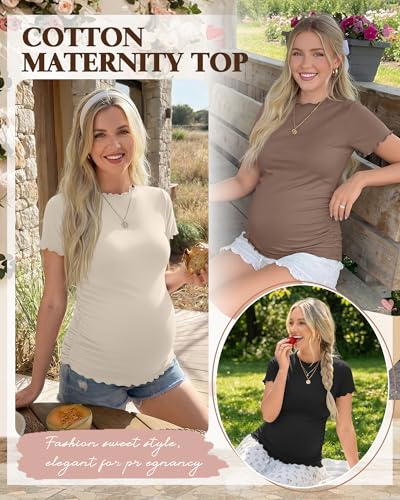 Ficerd 4 Pack Women's Maternity Pregnancy Tops - color: Black, Khaki, Coffee, Beige, size: Medium