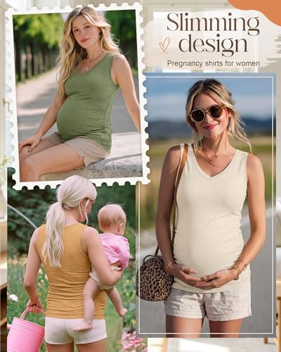3 Pack Maternity Tank Tops - color: Ginger Yellow, Sage Green, Cream, size: Small
