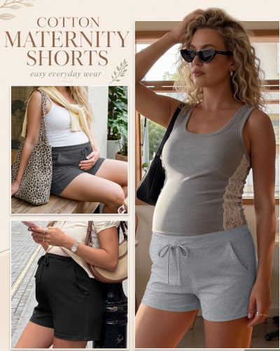Ficerd 4 Pack Women's Maternity Athletic Shorts - color: Apricot, Gray, Mixed Black, Black, size: Large