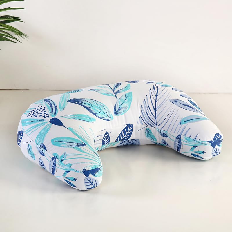 U-Shape Breastfeeding Nursing Pillow Set, 1 Insert and 2 Removable Covers - color: White & Green Leaves