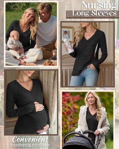 Women's Maternity Nursing Tops Mama Clothes - color: Black, size: XX-Large