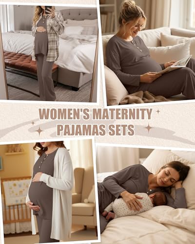 Women's Maternity Pajamas Sets - color: Coffee, size: Small