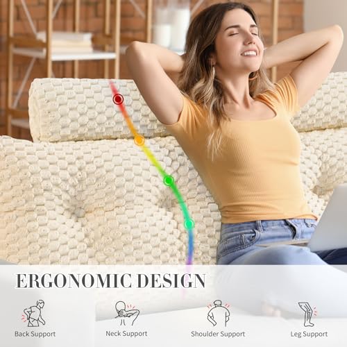 EUHAMS Headboard Pillow Full with Neck Roll, Triangular Backrest Pillow - color: Beige, size: Full