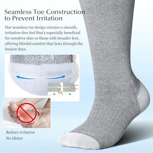 LEVSOX Bamboo Viscose Compression Socks Wide Calf 15-20 mmHg with Cushioned - color: Grey/White, size: Large