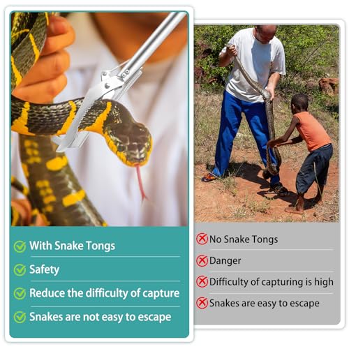 50" Collapsible Stainless Steel Snake Grabber Tool: Multi-Functional Hook, Tongs, Pole, Reacher for Safe Snake Handling and Rattlesnake Catching