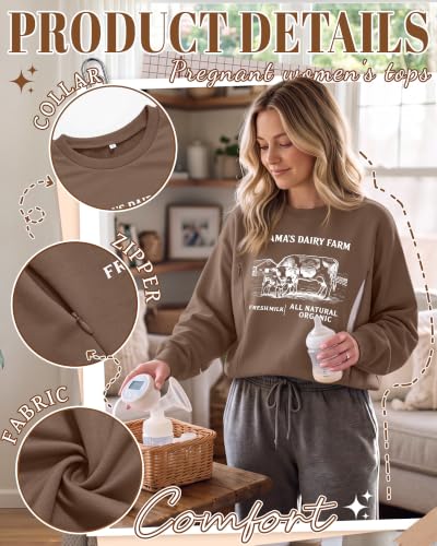 Huukeay Women's Nursing Sweatshirts for Breastfeeding - color: Brown, size: Large