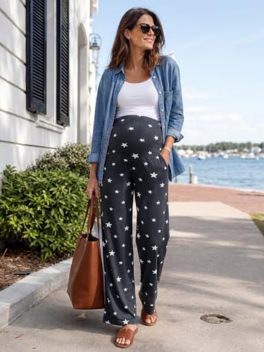 Summer Mae Viscose Maternity Pants Pregnancy Pajama Lounge Pant with Pocket - color: Midnight Stardust, size: Medium
