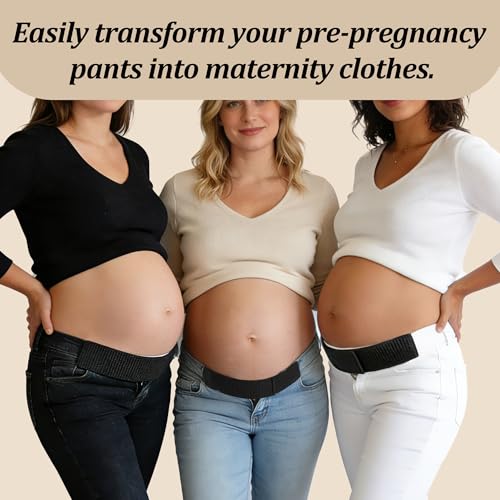 Women Adjustable Pregnancy Pants Maternity Belly Band for Pregnant - color: Black-2pc