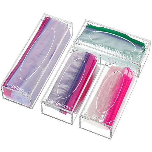 FEMELI Food Bag Storage Organizer Acrylic Kitchen Drawer Baggie Box Clear - style: 4 count-clear