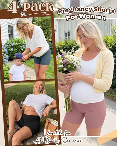 4 Pack Maternity Shorts - color: Dirty Pink, Teal, Black, Black, size: Large