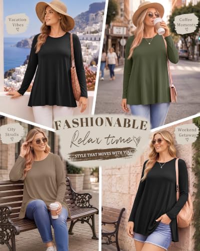 Evervibe 3 Pack Womens Plus Size Tunic Tops - color: Black, Army Green, Coffee, size: 5X-Large