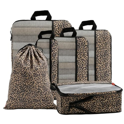 U+U 6 Set Compression Packing Cubes - Ultralight Travel Organizers - color: Leopard, size: 6 Set