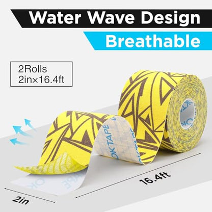 OK TAPE Kinesiology Tape Hypoallergenic Uncut 2 Rolls, 2inx16.4ft - color: Lightning