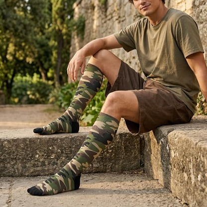 Compression Socks Knee High Support Stockings Women Men - color: Green Brown Camo