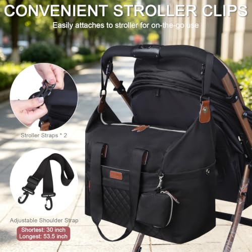 Pritent Diaper Bag Tote Waterproof Maternity Baby Bags with Pacifier Case - color: Black, size: Medium
