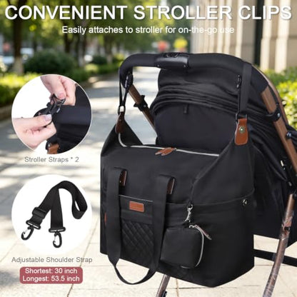 Pritent Diaper Bag Tote Waterproof Maternity Baby Bags with Pacifier Case - color: Black, size: Medium