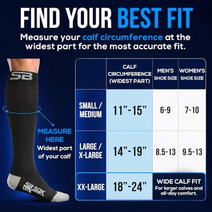 SB SOX Lite Compression Socks for Flying (15–20 mmHg) - color: Solid Black, size: S/M