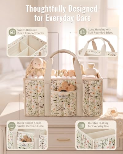 Blissful Diary Baby Diaper Caddy Organizer, Nursery Storage, Ditsy Daisy - color: Ditsy Daisy