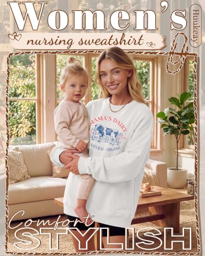Huukeay Women's Nursing Sweatshirts for Breastfeeding - color: Beige White, size: Large
