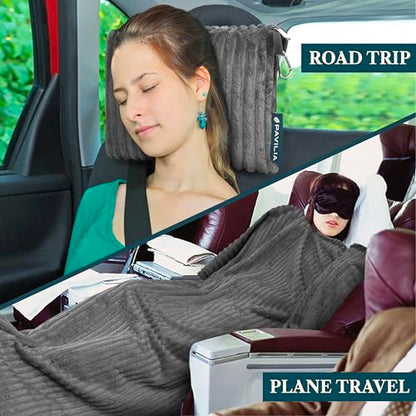 PAVILIA Travel Blanket Pillow, Soft Ribbed Fleece Airplane Blanket, Gray - color: Grey