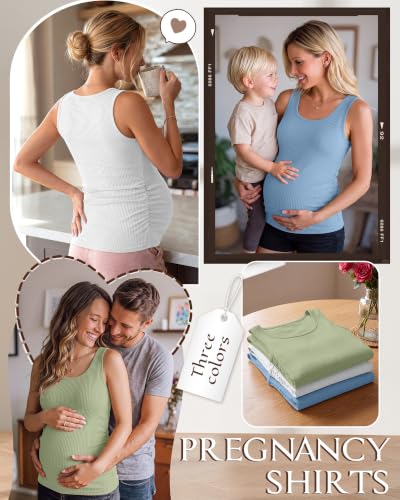 Riyiper 3 Pack Women's Maternity Tank Tops - color: Light Green, White, Light Blue, size: XX-Large