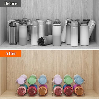 Lifewit Stackable Water Bottle Organizer for Cabinet, Clear Tumbler Holder - size: 2 Tier-6 Bottle